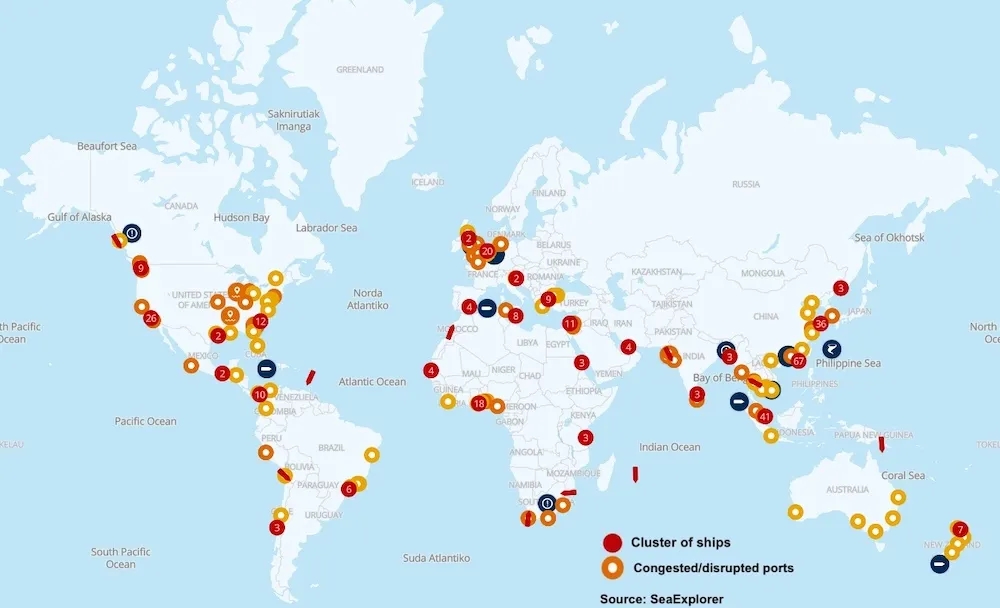 Congestão piora! 328 navios são afetados pelo congestionamento em 116 portos em todo o mundo! As taxas de congestionamento e frete continuam no primeiro semestre do próximo ano